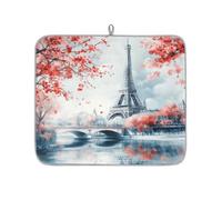Mexpekil Tappetino scolapiatti per bancone della cucina, 40,6 x 45,7 cm, assorbente con retro antiscivolo, tappetino ad asciugatura rapida, tappetino scolapiatti per lavello, caffetteria, torre Eiffel