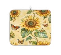 Mexpekil Tappetino scolapiatti per bancone della cucina, 40,6 x 45,7 cm, assorbente con retro antiscivolo, tappetino ad asciugatura rapida, tappetino scolapiatti per lavello, bar, girasoli e farfalle