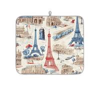 Mexpekil Tappetino scolapiatti per bancone della cucina, 40,6 x 45,7 cm, assorbente con retro antiscivolo, tappetino ad asciugatura rapida, tappetino scolapiatti per lavello, caffetteria, torre Eiffel