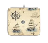 Mexpekil Tappetino scolapiatti per bancone della cucina, 40,6 x 45,7 cm, assorbente con retro antiscivolo, tappetino per asciugare i piatti per lavello, caffetteria, motivo retrò con ancora e bussola