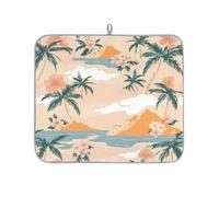 Mexpekil Tappetino scolapiatti per bancone della cucina, 40,6 x 45,7 cm, assorbente con retro antiscivolo, tappetino ad asciugatura rapida, tappetino scolapiatti per lavello, bar, spiaggia, palme