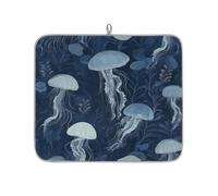 Mexpekil Tappetino scolapiatti per bancone della cucina, 40,6 x 45,7 cm, assorbente con retro antiscivolo, tappetino ad asciugatura rapida, tappetino scolapiatti per lavello, bar, meduse di mare