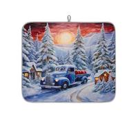 Mexpekil Tappetino scolapiatti per bancone della cucina, 40,6 x 45,7 cm, tappetino assorbente con retro antiscivolo, tappetino ad asciugatura rapida per lavello, bar, camion di Natale, albero neve