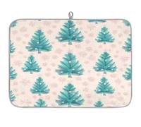 Mexpekil Tappetino scolapiatti per cucina, 45,7 x 61 cm, assorbente, con albero verde, fiocchi di neve, bar, per piani di lavoro, lavello, animali domestici