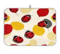 Mexpekil Tappetino scolapiatti per cucina, 45,7 x 61 cm, assorbente, con foglie gialle e coccinella, tappetino da bar per piani di lavoro, lavello, animali domestici