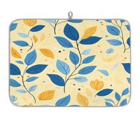Mexpekil Tappetino scolapiatti per cucina, 45,7 x 61 cm, assorbente, dipinto a mano, con foglie blu, per piani di lavoro, lavello, animali domestici