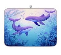 Mexpekil Tappetino scolapiatti per cucina, 45,7 x 61 cm, assorbente, motivo: balena, blu e viola, per piani di lavoro, lavello, animali domestici