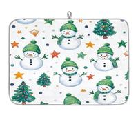 Mexpekil Tappetino scolapiatti per cucina, 45,7 x 61 cm, assorbente, tappetino scolapiatti bianco verde pupazzo di neve bar pad per piani di lavoro lavello animali domestici