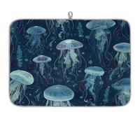Mexpekil Tappetino scolapiatti per cucina, 45,7 x 61 cm, assorbente, tappetino scolapiatti blu meduse caffè bar pad per piani di lavoro lavello animali domestici