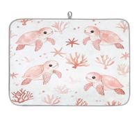 Mexpekil Tappetino scolapiatti per cucina, 45,7 x 61 cm, assorbente, tappetino scolapiatti da cucina, acquarello, tartarughe rosa, corallo, caffè, bar, per piani di lavoro, lavello, animali domestici