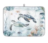 Mexpekil Tappetino scolapiatti per cucina, 45,7 x 61 cm, assorbente, tappetino scolapiatti da cucina, acquarello, tartarughe marine, corallo, caffè, bar, per piani di lavoro, lavandino, animali
