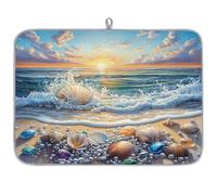 Mexpekil Tappetino scolapiatti per cucina, 45,7 x 61 cm, assorbente, tappetino scolapiatti da cucina, bella scena da spiaggia con onde, tappetino da bar per piani di lavoro, lavello, animali domestici