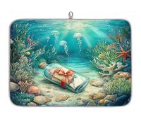 Mexpekil Tappetino scolapiatti per cucina, 45,7 x 61 cm, assorbente, tappetino scolapiatti da cucina, bottiglia d'acqua, meduse, caffè, bar, per piani di lavoro, lavello, animali domestici