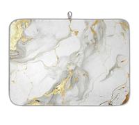 Mexpekil Tappetino scolapiatti per cucina, 45,7 x 61 cm, assorbente, tappetino scolapiatti da cucina, con stampa in marmo bianco e oro, per piani di lavoro, lavello, animali domestici