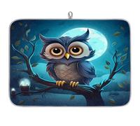 Mexpekil Tappetino scolapiatti per cucina, 45,7 x 61 cm, assorbente, tappetino scolapiatti da cucina, con simpatico cartone animato Halloween gufo luna caffè bar pad per piani di lavoro lavello