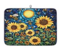 Mexpekil Tappetino scolapiatti per cucina, 45,7 x 61 cm, assorbente, tappetino scolapiatti da cucina, girasoli e api, tappetino da bar per piani di lavoro, lavello, animali domestici