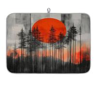 Mexpekil Tappetino scolapiatti per cucina, 45,7 x 61 cm, assorbente, tappetino scolapiatti da cucina, motivo: luna rossa, alberi, caffè, bar, per piani di lavoro, lavello, animali domestici