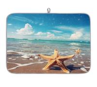 Mexpekil Tappetino scolapiatti per cucina, 45,7 x 61 cm, assorbente, tappetino scolapiatti da cucina, oceano, mare, stella marina, animali, spiaggia, caffè, bar, per piani di lavoro, lavandino