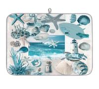 Mexpekil Tappetino scolapiatti per cucina, 45,7 x 61 cm, assorbente, tappetino scolapiatti da cucina, oceano, stella marina, corallo, conchiglie, caffè, bar, per piani di lavoro, lavandino, animali