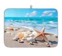 Mexpekil Tappetino scolapiatti per cucina, 45,7 x 61 cm, assorbente, tappetino scolapiatti da cucina, oceano, spiaggia, stelle marine, conchiglie, caffè, bar, per piani di lavoro, lavello, animali