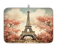 Mexpekil Tappetino scolapiatti per cucina, 45,7 x 61 cm, assorbente, tappetino scolapiatti da cucina Parigi Torre Eiffel fiore pittura artistica caffè bar pad per piani di lavoro lavello animali