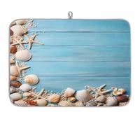 Mexpekil Tappetino scolapiatti per cucina, 45,7 x 61 cm, assorbente, tappetino scolapiatti da spiaggia, in legno, stelle marine, conchiglie, caffè, bar, per piani di lavoro, lavello, animali domestici
