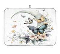 Mexpekil Tappetino scolapiatti per cucina, 45,7 x 61 cm, assorbente, tappetino scolapiatti per acquerelli, farfalle, fiori, luna, caffè, bar, per piani di lavoro, lavello, animali domestici