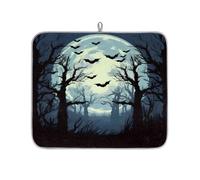Mexpekil Tappetino scolapiatti per Halloween, motivo: pipistrelli della foresta con luna piena, 40,6 x 45,7 cm, assorbente da cucina, tappetino scolapiatti, tappetino da bar ad asciugatura rapida
