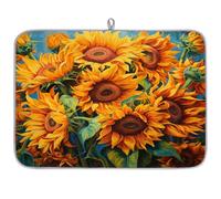 Mexpekil Tappetino scolapiatti per piatti, pittura ad olio con girasole, tappetino scolapiatti da cucina, tappetino da cucina per piatti, bar, piani di lavoro, 45,7 x 61 cm