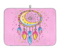 Mexpekil Tappetino scolapiatti rosa, luna e stelle, acchiappasogni, tappetino scolapiatti da cucina, tappetino da cucina per piatti, bar, piani di lavoro, 45,7 x 61 cm