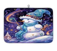 Mexpekil Tappetino scolapiatti viola con pupazzo di neve, tappetino scolapiatti da cucina, tappetino da cucina per piatti, bar, piani di lavoro, 45,7 x 61 cm