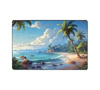 Mexpekil Tappeto con paesaggio con palme da spiaggia, per soggiorno e camera da letto, antiscivolo, 120 x 182 cm, lavabile, grande, morbido, per cucina, sala da pranzo, ufficio, decorazione