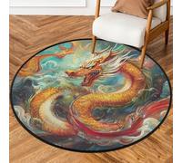 Mexpekil Tappeto rotondo con drago e nuvola dorata, lavabile, con retro antiscivolo, diametro 92 cm, decorazione moderna per la casa