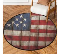 Mexpekil Tappeto rotondo in legno con bandiera degli Stati Uniti per soggiorno, lavabile, con retro antiscivolo, diametro 92 cm, decorazione moderna per la casa