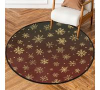 Mexpekil Tappeto rotondo natalizio con fiocchi di neve dorati, per soggiorno, lavabile, con retro antiscivolo, diametro 160 cm, decorazione moderna per la casa