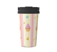Mexpekil Tazza da caffè isolata da viaggio con coperchio a tenuta stagna arcobaleno a righe cupcake tazze termiche per bevande calde 500 ml
