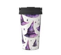 Mexpekil Tazza da caffè isolata da viaggio con coperchio a tenuta stagna, cappello da strega viola, tazze termiche per bevande calde, 500 ml