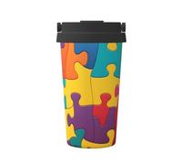 Mexpekil Tazza da caffè isolata da viaggio con coperchio a tenuta stagna colorato modello puzzle tazze termiche per bevande calde 500 ml