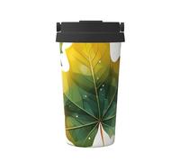 Mexpekil Tazza da caffè isolata da viaggio con coperchio a tenuta stagna Fiocco Verde Acquerello Foglia d'Acero Tazze termiche per bevande calde 500 ml