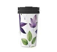 Mexpekil Tazza da caffè isolata da viaggio con coperchio a tenuta stagna foglie verdi viola tazze termiche per bevande calde 500 ml