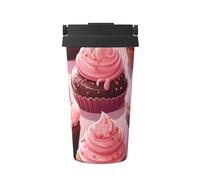 Mexpekil Tazza da caffè isolata da viaggio con coperchio a tenuta stagna, motivo cupcake alla ciliegia, tazze termiche per bevande calde, 500 ml