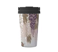 Mexpekil Tazza da caffè isolata da viaggio con coperchio a tenuta stagna, motivo fiori di vite viola, tazze termiche per bevande calde, 500 ml