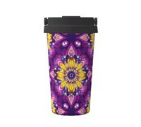 Mexpekil Tazza da caffè isolata da viaggio con coperchio a tenuta stagna, motivo mandala viola, tazze termiche per bevande calde, 500 ml