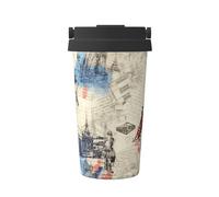 Mexpekil Tazza da caffè isolata da viaggio con coperchio a tenuta stagna Retro Torre Eiffel Londra New York City tazze termiche per bevande calde 500 ml