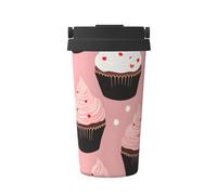Mexpekil Tazza da caffè isolata da viaggio con coperchio a tenuta stagna rosa cupcake tazze termiche per bevande calde 500 ml