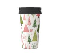 Mexpekil Tazza da caffè isolata da viaggio con coperchio a tenuta stagna, rosa verde, stampa albero di Natale, tazze termiche per bevande calde 500 ml