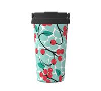 Mexpekil Tazza da caffè isolata da viaggio con coperchio a tenuta stagna sfondo verde ciliegie tazze termiche per bevande calde 500 ml