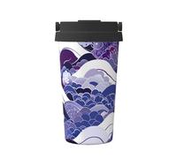 Mexpekil Tazza da caffè isolata da viaggio con coperchio a tenuta stagna, tazze termiche giapponesi viola ondulate per bevande calde 500 ml