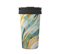 Mexpekil Tazza da caffè isolata da viaggio con coperchio a tenuta stagna turchese verde oro linea marmo tazze termiche per bevande calde 500 ml