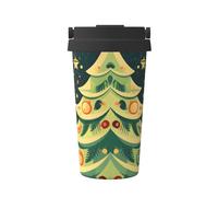 Mexpekil Tazza da caffè isolata da viaggio con coperchio a tenuta stagna verde geometrico albero di Natale tazze termiche per bevande calde 500 ml